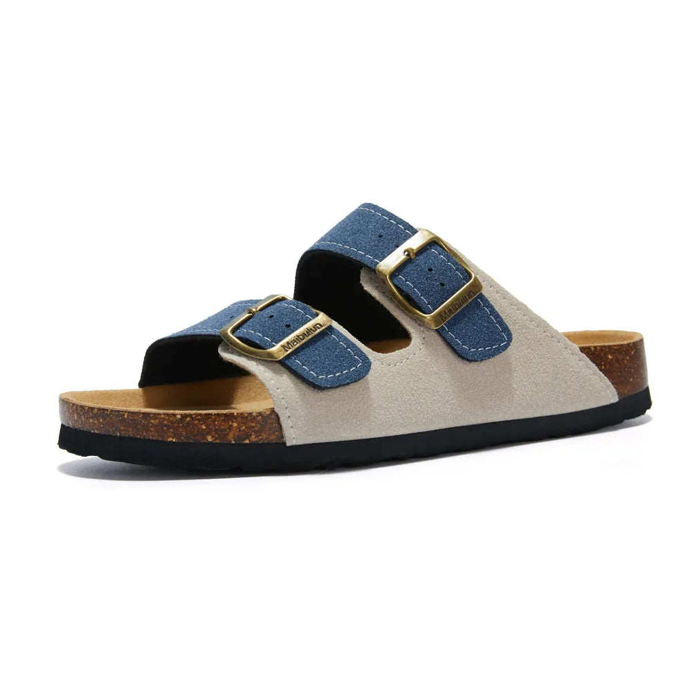 Maibulun Suede Sandals - Cream and Blue
