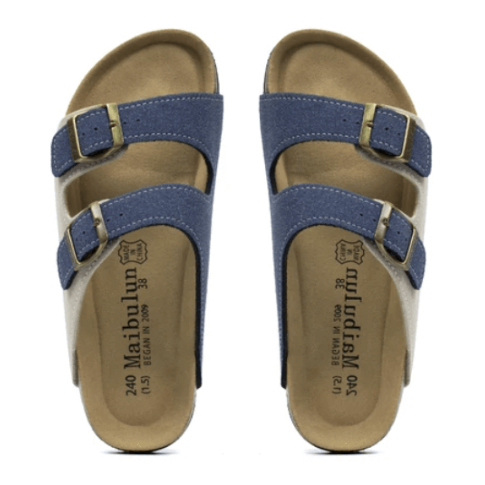 Maibulun Suede Sandals - Cream and Blue
